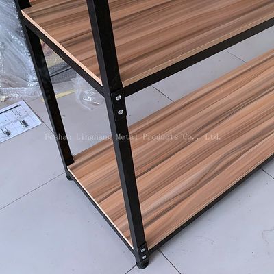H1800mm L800mm رفوف تخزين المستودعات الخشب والأسود رف معدني ثلاث طبقات