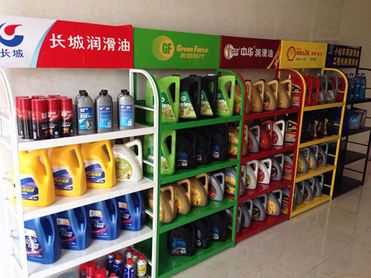 رفوف العرض المخصصة سوبر ماركت اكسسوارات السيارات عرض الرف أخضر أصفر أبيض